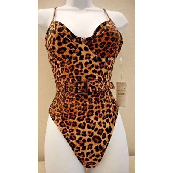 Good American GSW0020 Women's Sz 1/S Leopard Print Showoff 1-Pc Swimsuit - Picture 1 of 12